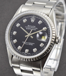 Datejust in Steel with White Gold Fluted Bezel on Oyster Bracelet with Custom Black Diamond Dial