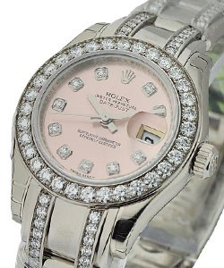 DateJust Lady Masterpeice in White Gold with 32 Diamond Bezel on White Gold Diamond Pearlmaster Bracelet with Pink Diamond  Dial