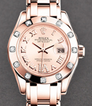 Masterpiece in Rose Gold with 12 Diamond Bezel on Pearlmaster Bracelet with Pink Roman Dial - Diamonds on 6