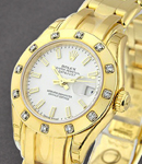 Masterpeice Lady's in Yellow Gold with 12 Diamond Bezel on Yellow Gold Pearlmaster Bracelet with White Stick Dial