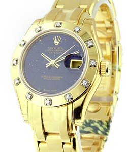 Masterpiece Lady's in Yellow Gold with 12 Diamond Bezel on Yellow Gold Pearlmaster Bracelet with Lapis Dial