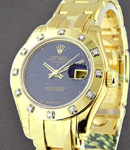 Masterpiece Lady's in Yellow Gold with 12 Diamond Bezel on Yellow Gold Pearlmaster Bracelet with Lapis Dial