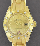 DateJust Masterpeice Lady in Yellow Gold with 12 Diamond Bezel on Pearlmaster Bracelet with Champagne Roman Dial - Rubies on VI