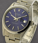 Date - 34mm -  Domed Bezel  on Oyster Steel Bracelet with Blue Stick Dial