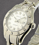 Masterpiece 29mm in White Gold with 12 Diamond Bezel on Pearl Master Bracelet with Silver Jubilee Diamond Dial