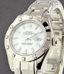 Masterpiece 29mm in White Gold with 12 Diamond Bezel on Pearl Master Bracelet with White Stick Dial