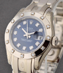 Masterpiece 29mm in White Gold with 12 Diamond Bezel on Pearl Master Bracelet with Blue Diamond Dial