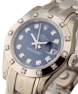 Masterpiece 29mm in White Gold with 12 Diamond Bezel on Pearl Master Bracelet with Blue Diamond Dial