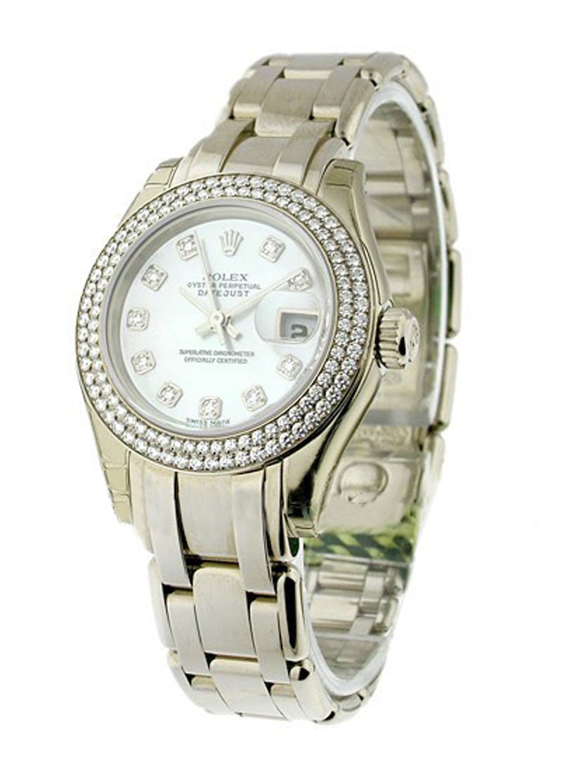 Pre-Owned Rolex Masterpiece Pearlmaster in White Gold with 2 Row Diamond Bezel