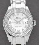 Masterpiece Pearlmaster in White Gold with 2 Row Diamond Bezel on Pearlmaster Diamond Bracelet with MOP Roman Dial