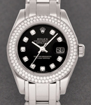 Masterpiece Pearlmaster in White Gold with 2 Row Diamond Bezel on Pearlmaster Diamond Bracelet with Black Diamond  Dial