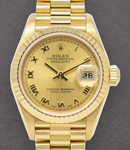 Ladies 26mm Datejust in Yellow Gold with Fluted Bezel on Bracelet with Champagne Roman Dial