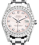 Mid Size Masterpiece 34mm in White Gold with Diamond Bezel and Lugs on Pearlmaster Bracelet with Pink MOP Diamond Dial