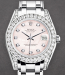 Mid Size Masterpiece 34mm in White Gold with Diamond Bezel and Lugs on Pearlmaster Bracelet with Pink MOP Diamond Dial