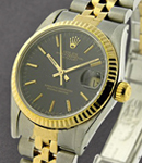 Mid Size Datejust - Steel with Yellow Gold Fluted Bezel on Jubilee Bracelet with Black Index Dial