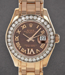 Masterpiece Midsize in Rose Gold with Diamond Bezel on Pearlmaster Bracelet with Chocolate Roman Dial - Diamond on 6