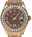 Masterpiece Midsize in Rose Gold with Diamond Bezel on Pearlmaster Bracelet with Chocolate Roman Dial - Diamond on 6