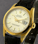 Midsize - 30mm - President - Yellow Gold - Fluted Bezel on Strap with Silver Dial