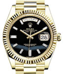 Preident Day Date 40mm in Yellow Gold with Fluted Bezel on President Bracelet with Black Onyx Diamond Dial