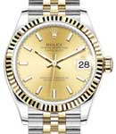 Mid Size Datejust 31mm in Steel with Yellow Gold Fluted Bezel on Jubilee Bracelet with Champagne Stick Dial
