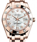 Masterpiece 34mm in Rose Gold with 12 Diamond Bezel on Pearlmaster Bracelet with MOP Diamond Dial