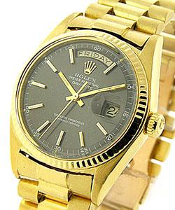 Day Date 36mm in Yellow Gold with Fluted Bezel on Yellow Gold President Bracelet with Black Index Dial