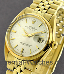 Date Vintage 34mm in Yellow Gold-circa 1960 on Yellow Gold Jubilee Bracelet with Silver Stick Dial