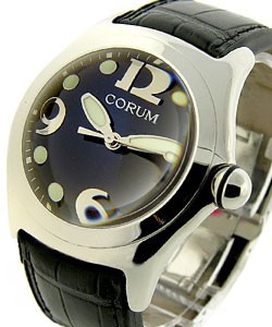Bubble Large Size in Steel on Black Leather Strap with Black Dial