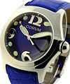 Bubble Large Size in Steel on Blue Leather Strap with Blue Dial