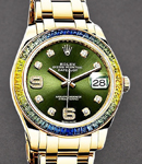 Masterpiece 39mm in Yellow Gold with Diamond Bezel on Pearlmaster Bracelet with Olive Green Diamond Dial