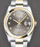 Datejust 36mm in Steel with Yellow Gold Smooth Bezel on Oyster Bracelet with Rhodium Diamond  Dial