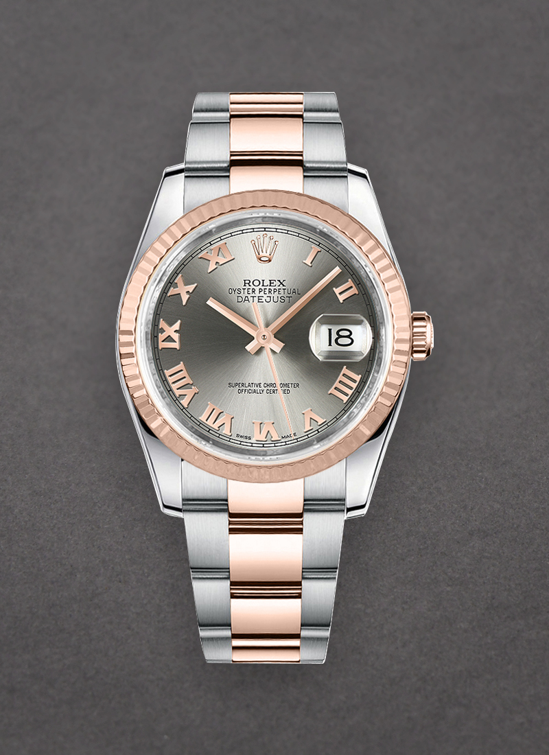 Pre-Owned Rolex Datejust 36mm in Steel with Rose Gold Fluted Bezel