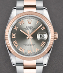 Datejust 36mm in Steel with Rose Gold Fluted Bezel on Oyster Bracelet with Rhodium Roman Dial