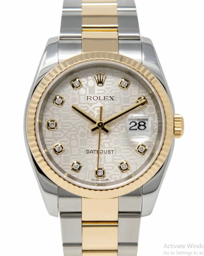 Datejust 36mm in Steel with Yellow Gold Fluted Bezel on Oyster Bracelet with Silver Jubilee Diamond Dial