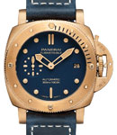 PAM 1074 - Submersible 42mm in Rose Gold on Blue Calfskin Leather Strap with Blue Dial