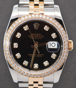 2-Tone Datejust 36mm with Diamond Bezel on Jubilee Bracelet with Black Diamond Dial