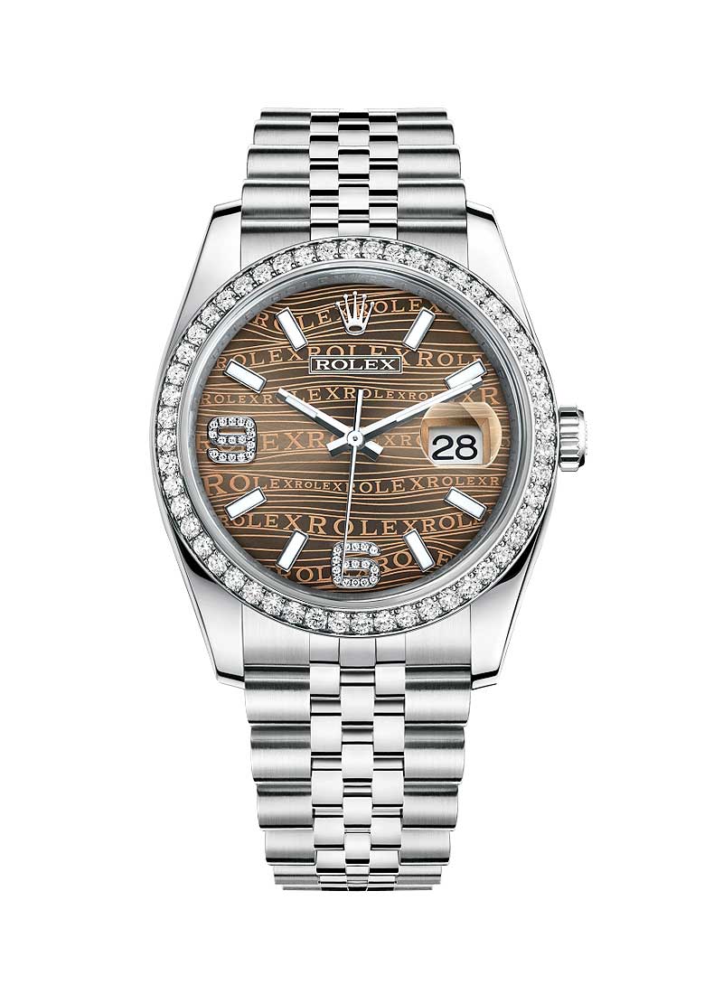 Datejust 36mm in Steel with Diamond Bezel on Jubilee Bracelet with Bronze Waves Dial