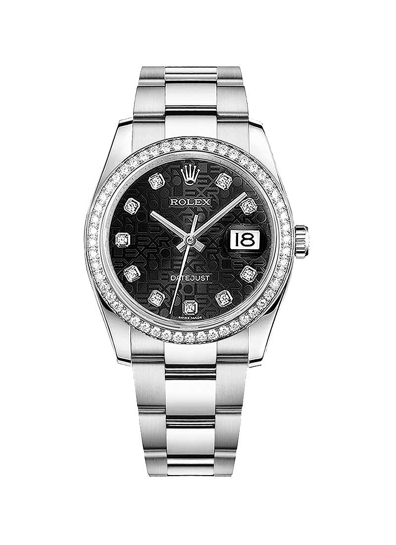 Datejust 36mm in Steel with Diamond Bezel on Oyster Bracelet with Black Jubilee Diamond Dial