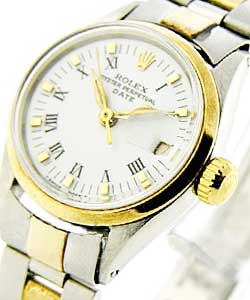Lady Date 2-Tone 24mm - Smooth Bezel on Oyster Bracelet with White Roman Dial