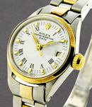 Lady Date 2-Tone 24mm - Smooth Bezel on Oyster Bracelet with White Roman Dial