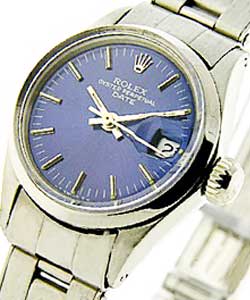 Lady's Datejust in Steel with Smooth Bezel on Steel Oyster Bracelet with Blue Stick Dial