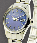 Lady's Datejust in Steel with Smooth Bezel on Steel Oyster Bracelet with Blue Stick Dial