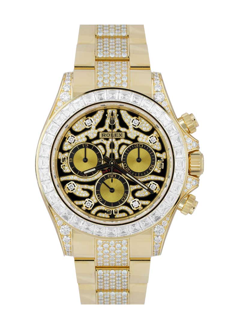 Daytona 40mm in Yellow Gold with Diamond Bezel & Lugs on Yellow Gold Diamond Oyster Braceler with Tiger Eye Diamond Dial