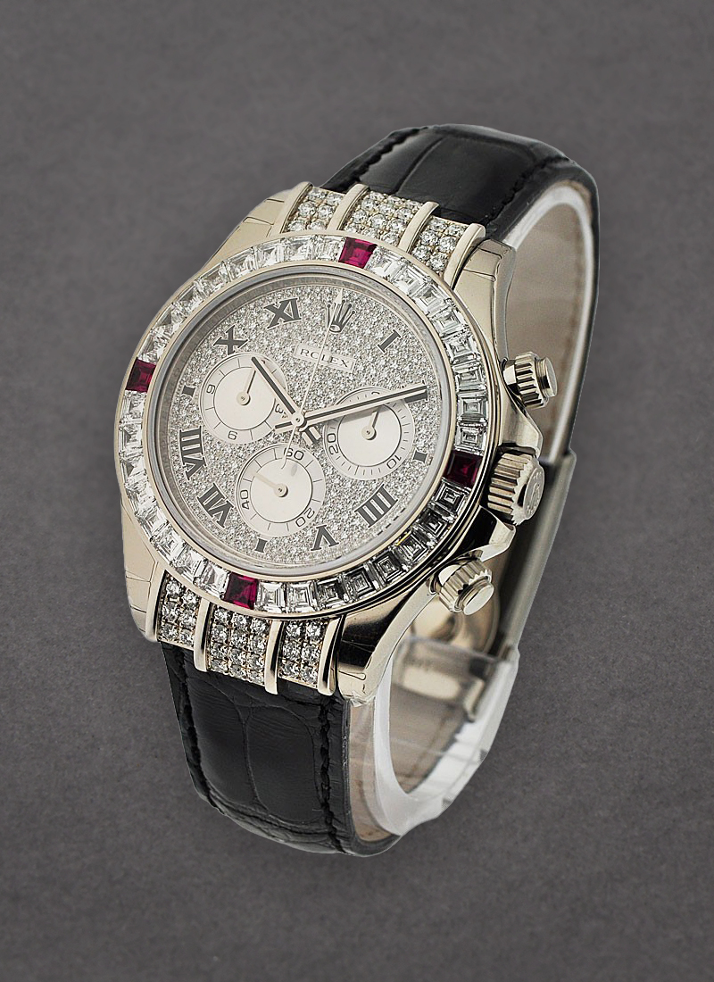 Pre-Owned Rolex Daytona 40mm in White Gold with Baguette Diamond Bezel