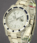 GMT Master II in White Gold with Baguette Diamond Bezel and Lugs on White Gold Oyster Bracelet with Pave Diamond Dial