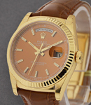 Day-Date President 36mm in Yellow Gold with Fluted Bezel on Brown Crocodile Leather Strap with Cognac Dial