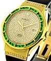 Incredible  Emerald Bezel and Pave Diamond Dial Large Size on Rubber