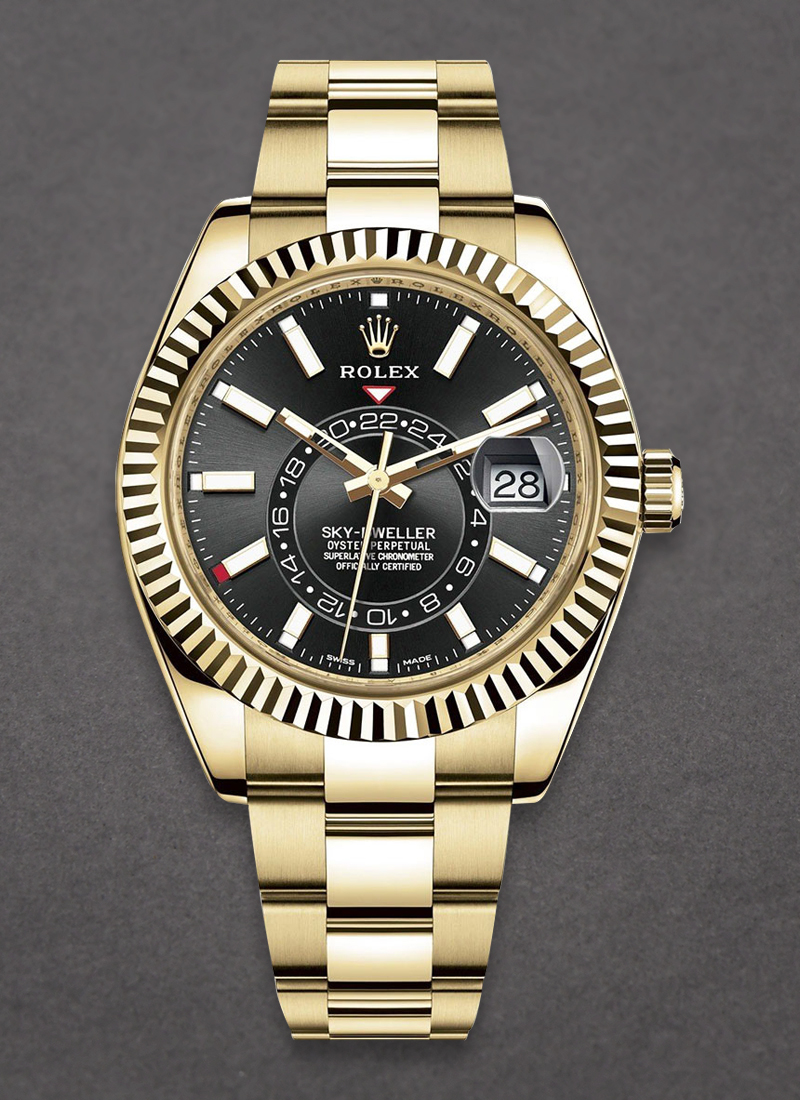 Pre-Owned Rolex Sky Dweller 42mm in Yellow Gold with Fluted Bezel