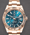Sky Dweller 42mm in Rose Gold with Fluted Bezel on Oyster Bracelet with Blue Stick Dial