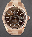 Sky Dweller 42mm in Rose Gold with Fluted Bezel on Oyster Bracelet with Chocolate Stick Dial